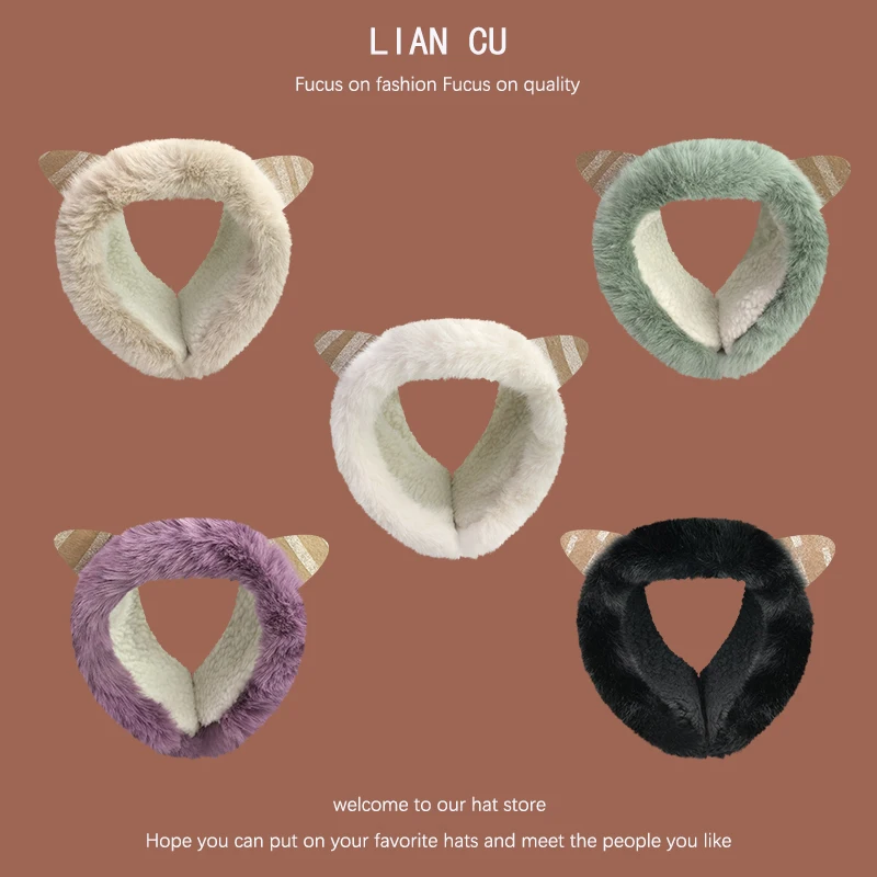 

women's winter hat 2021 Fashion Solid Beanies Cute Bear Ears Warm Hat Windproof Cap Earflap hat Lamb hair Cap Female Hat Present
