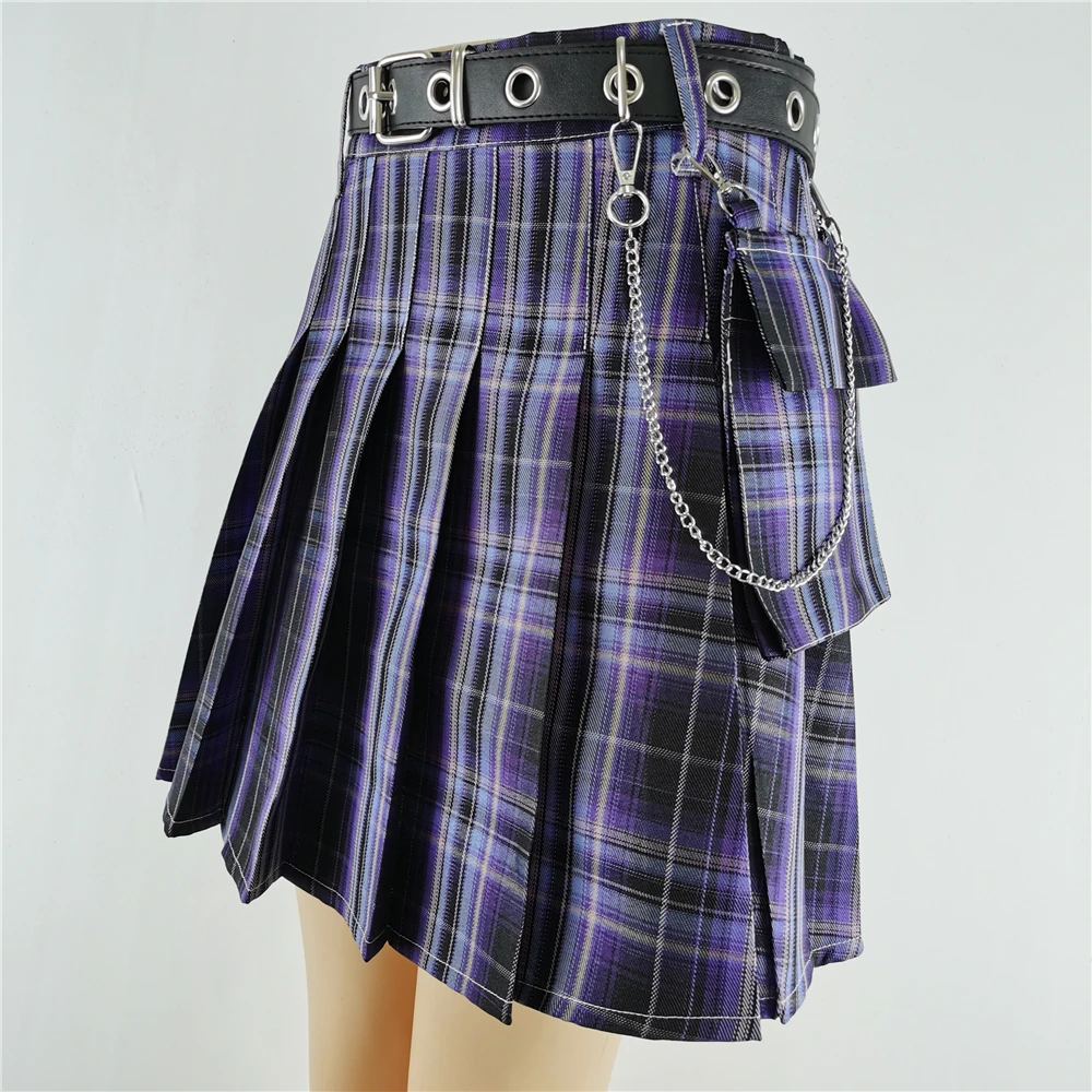 New Belt Pleated Skirt High Waisted Mini Skirts Cool Girl Kawaii Punk Style Vintage Sexy Skirts Gothic Skirt  Harajuku Skirt