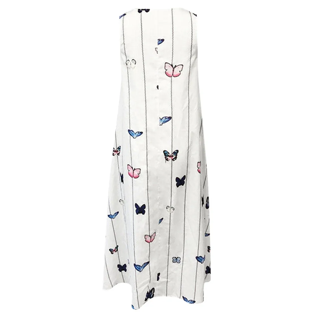 Женское винтажное платье без рукавов Повседневный Сарафан с принтом бабочек и V