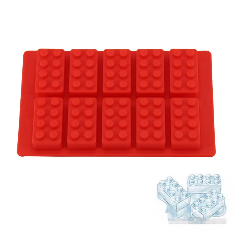 

10 Holes Ice Cube Tray Silicone Brick Blocks Shaped Rectangular DIY Chocolate Mold Cake Tools Fondant Shapes