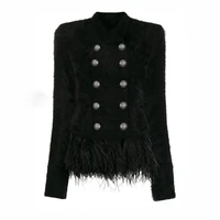 New high grade mink velvet solid double breasted small Mock Neck ostrich hair splicing warm fur coat can customized big size