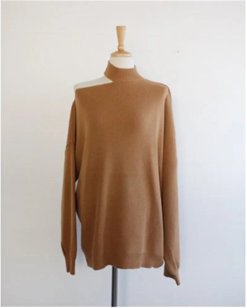 RUGOD New autumn korean chic sweater pullovers o neck off-shoulder solid knit pull fashion female elegant temperament tops