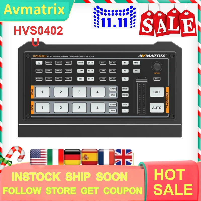 Avmatrix HVS0402U новый 4-канальный HDMI видеопереключатель для прямой трансляции Qith Luma