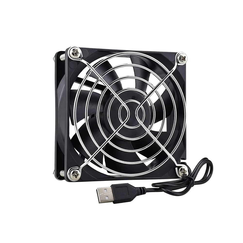 2 Pcs USB Fan 80x80x25mm DC 5V 80mm 8025 Brushless Computer Case Cooling Fan with Metal Grill