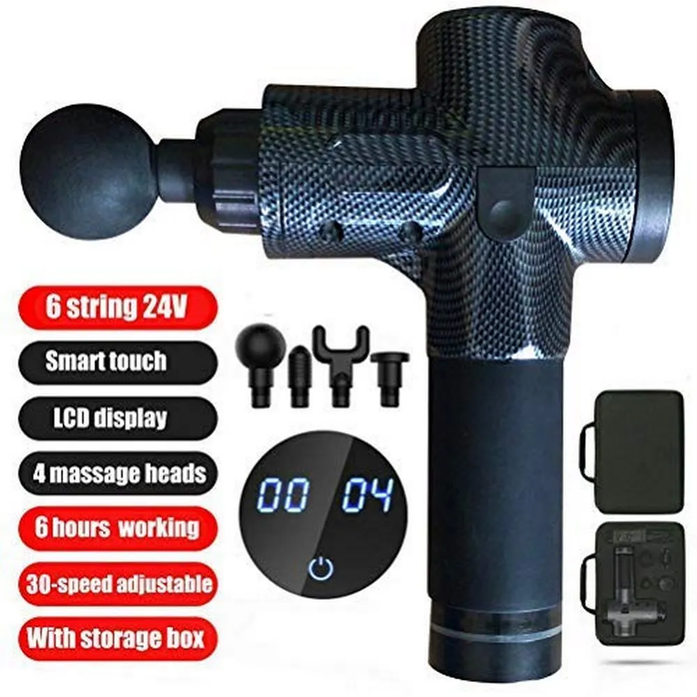 Массажный пистолет с ЖК дисплеем массажер для глубоких мышц 4 массажными