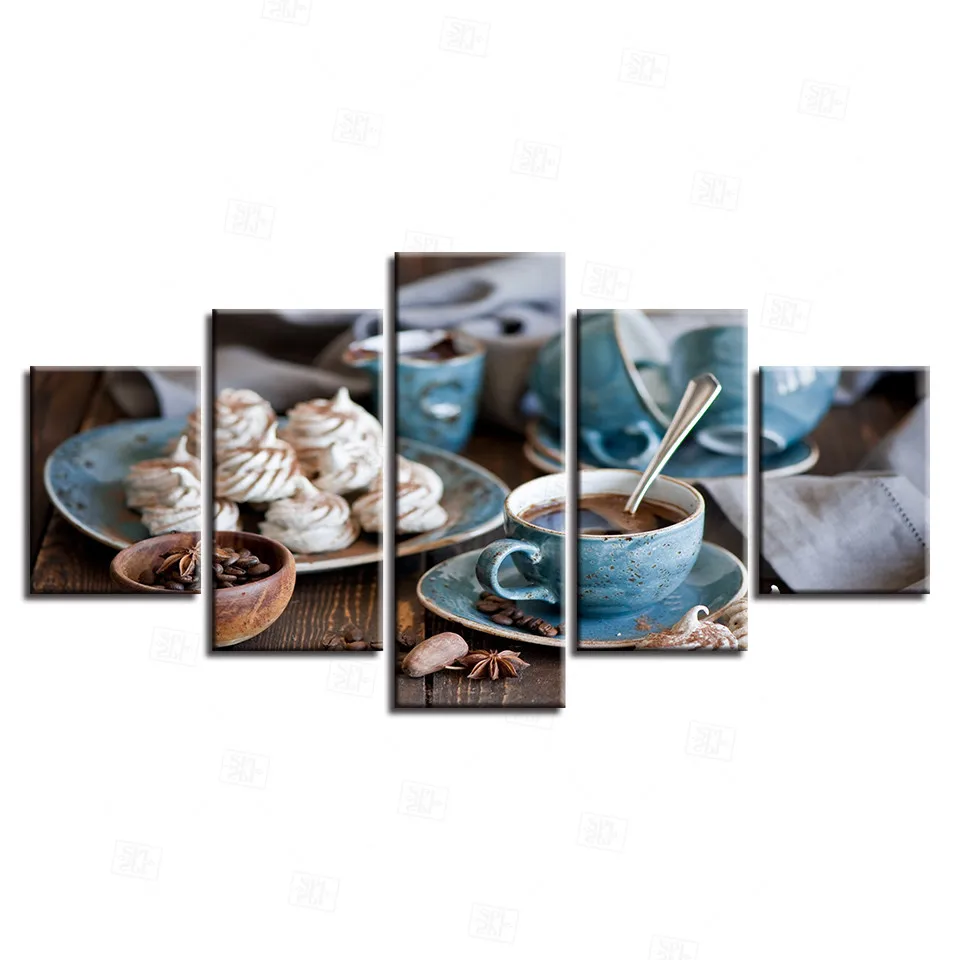 

Canvas Pictures Home Decor Modular HD Prints 5 Pieces Coffee Cup Paintings Fine Afternoon Tea Poster Kitchen Wall Art Framework