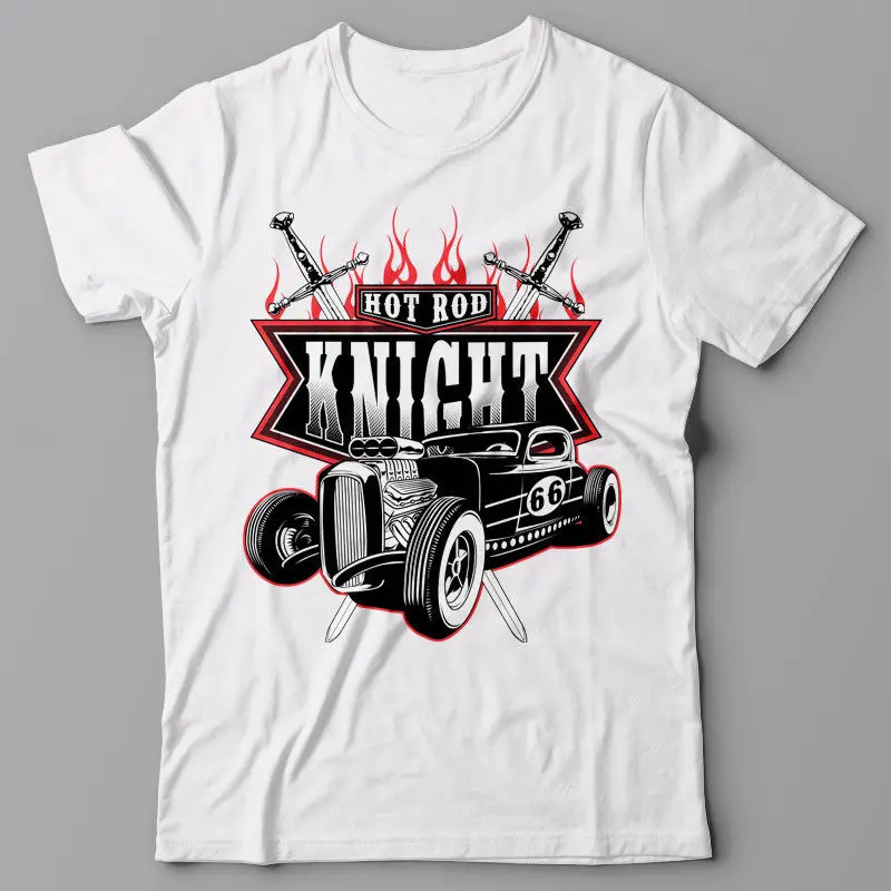 

Print O-Neck Mens T-shirt graphic tee - HOT ROD KNIGHT american car retro gift idea Summer Style T Shirt Men