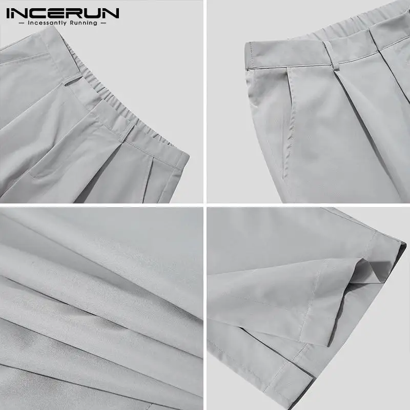 

2021 Fashion Men Pants Joggers Solid Color Streetwear Elastic Waist Wide Leg Trousers Split Hem Loose Casual Pantalon INCERUN