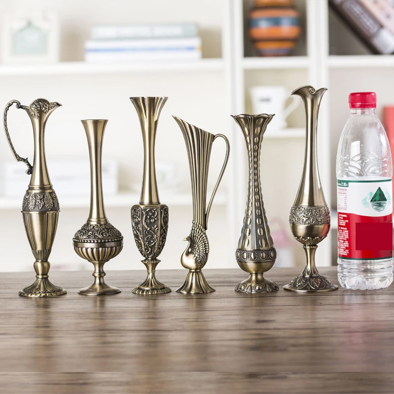 

Europe retro peacock vase metal alloy gold/bronze small vases crafts table antique modern home decoration flower bottle/jug