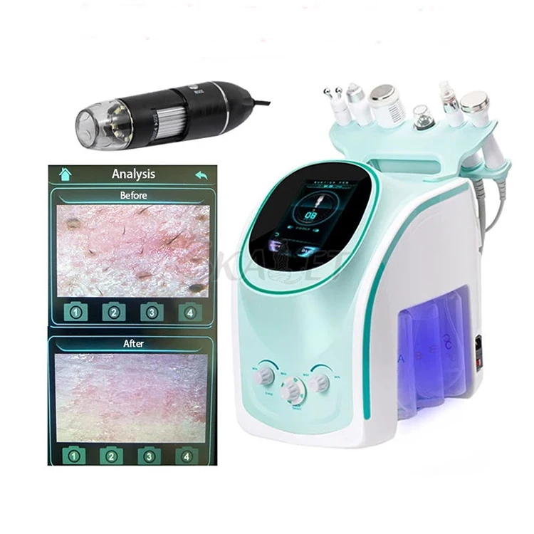 

6 In 1 Skin Analyzer Oxygen Jet Hydra Facial Peeling Ultrasonic Scrubber RF Face Lift Microdermabrasion Machine