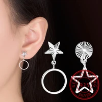 personality 925 sterling silver earrings for women geometrical star round hollow asymmetric stud earrings s e528
