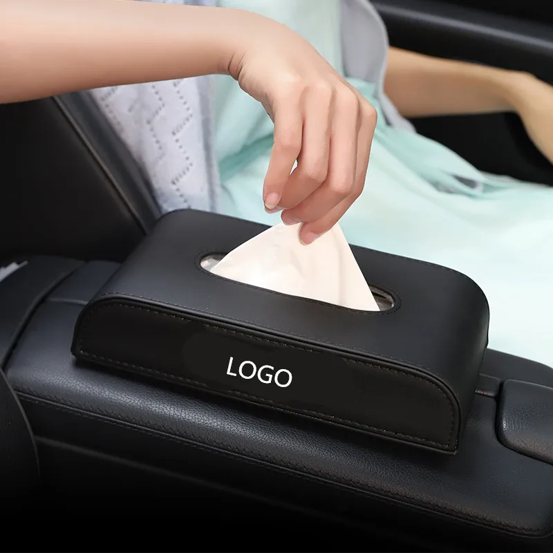 1pcs Car Tissue Box Interior Accessories Boxes Black PU leather Creative design paper boxes FOR Skoda LOGO | Автомобили и