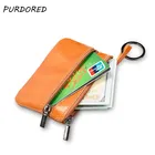 PURDORED 1 шт. мужской держатель для визиток из натуральной кожи, Однотонный женский держатель для кредитных карт, кошелек на молнии, кошелек для монет, брелок