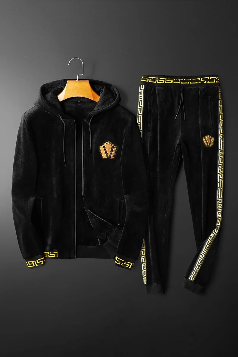 

2021 winter new product thick double-sided fleece men's fashion slim high-end leisure sports long-sleeved suit