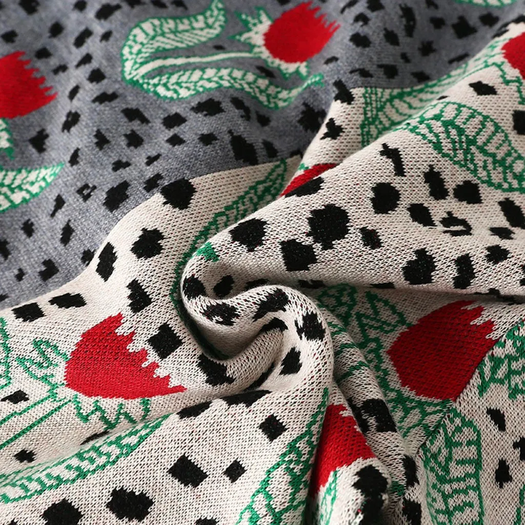 

Women 2019 Autumn Winter Casual Flower Color Matching Sweater Female Clothes Long Pullover Jumper c829