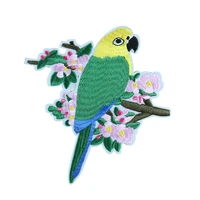 parrot standing on a branch patch big embroidery applique animal iron on clothes stickers decor t shirt jackets diy apparel sew