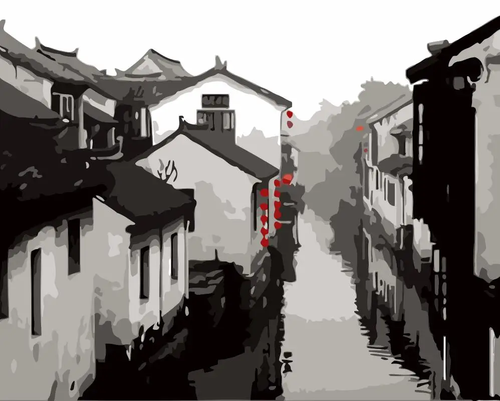 Jiangnan дачный пейзаж DIY картина по номерам настенная художественная Акриловая для