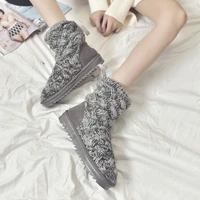 2021 winter snow boots women korean needle knitting wool plus velvet thick non slip winter high tube platform shoes women boots