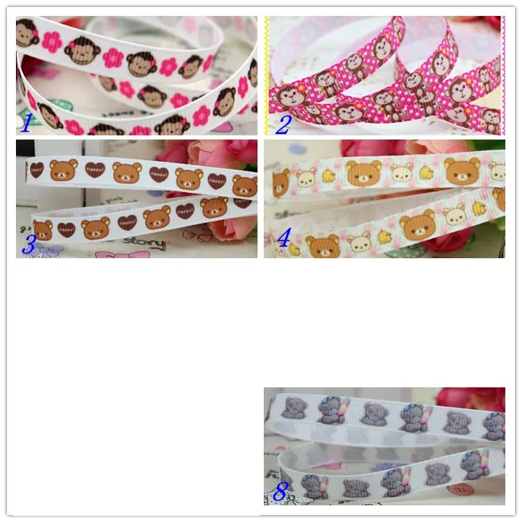 Бант из ленты с принтом обезьяны и медведя 9 мм D176 | Дом сад