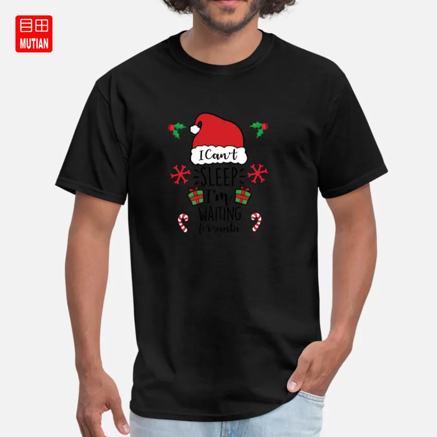 Футболка с надписью I Can't Sleep I'm Waiting For santa claus Детская футболка на Рождество