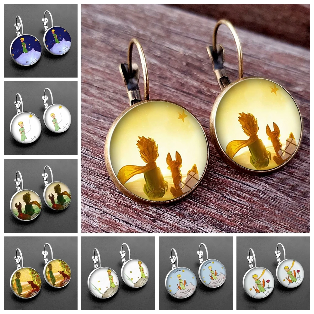 

New Arrival Le Petit Prince Round Stud Earring The Little Prince Jewelry Fairy Tale Glass Cabochon Womens Earrings