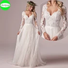 Свадебное платье в стиле бохо с длинным рукавом, элегантное кружевное платье с аппликацией, размера плюс, свадебное платье, 2021
