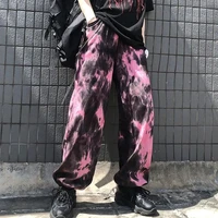 pink elastic waistband loose harem embroidery tie dye contrast jogger pant women man streetwear korean harajuku punk hip hop
