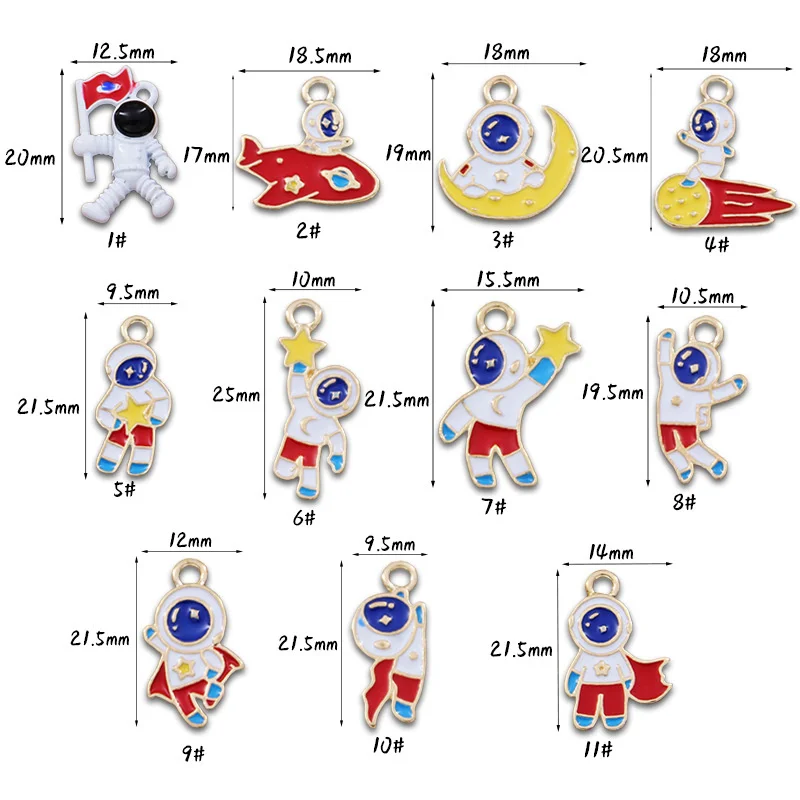 

10PCS Astronaut Alloy Drip Oil Diy Accessories Creative Personality Earrings Necklace Pendant Suitable for DIY Jewelry Making