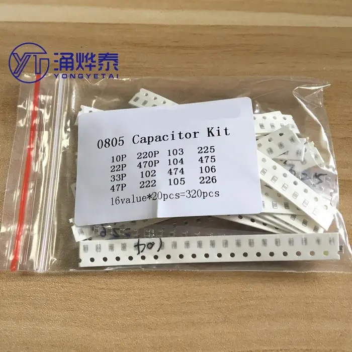 

TAI Free shipping 0805 SMD Capacitor assorted kit ,16values*20pcs=320pcs 10PF-22UF Samples kit