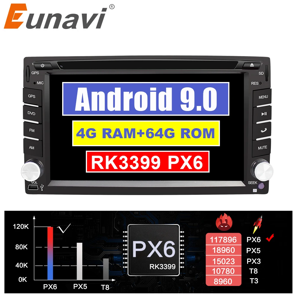 Eunavi Универсальный 2 Din Android 9 dvd-плеер автомобиля Мультимедиа Радио Стерео gps Navi ips сенсорный экран wifi bluetooth TDA7851 8 ядер