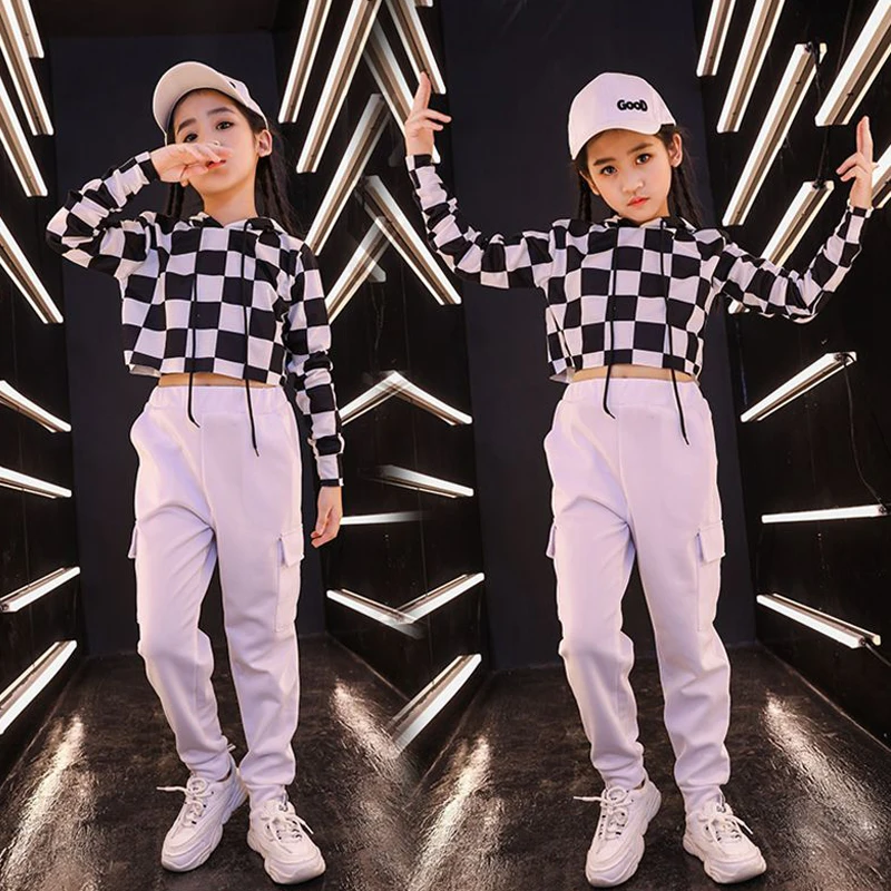 Для девочек одежда в стиле хип хоп свободные уличных танцев костюм для детские