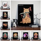 Японская кошка-Самурай, рамен, ностальгия, домашний декор, художественный декор, HD качество, мультяшная живопись, искусственная Картина на холсте M695
