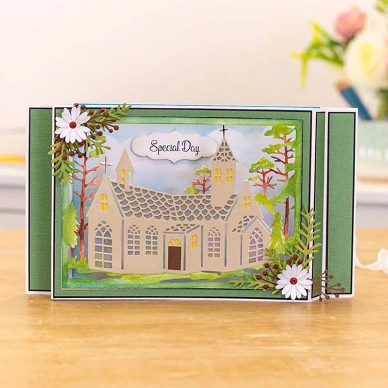 

Houses Trees City Border Metal Cutting Dies Cut Die Mold Card Scrapbook Paper Craft Knife Mould Blade Punch Stencils 2021