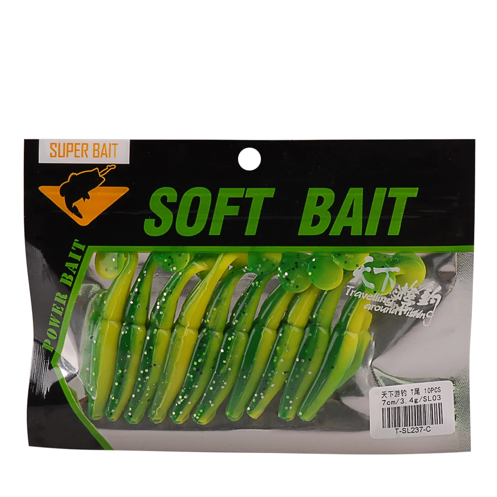 

TAF Soft Fishing Lure 10PCS 7cm 3.4g Soft Baits for Saltwater 6 Colors Artificial T Tail Silicone Worm Wobblers Pesca Peche