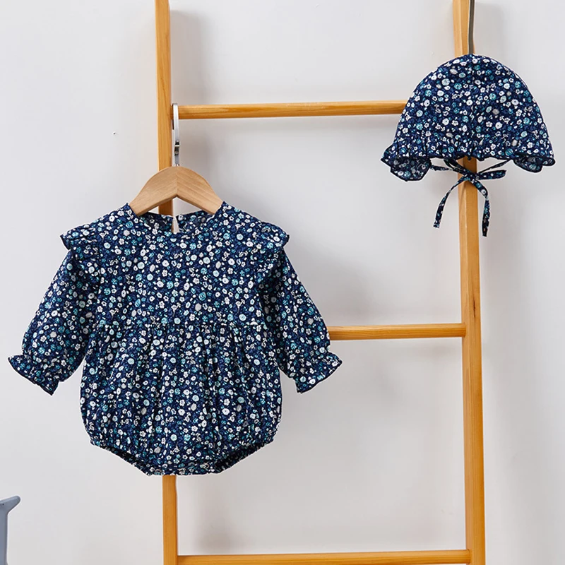 

Spring Autumn 2020 Baby Girl Floral Fly Sleeve Rompers And Hat Baby Girl Long Sleeves Rompers Baby Girl Newborn Rompers Clothes