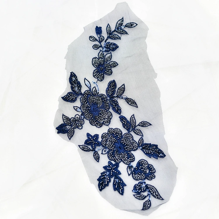 Темно синяя кружевная Аппликация из бисера темно вышитая аппликация розового