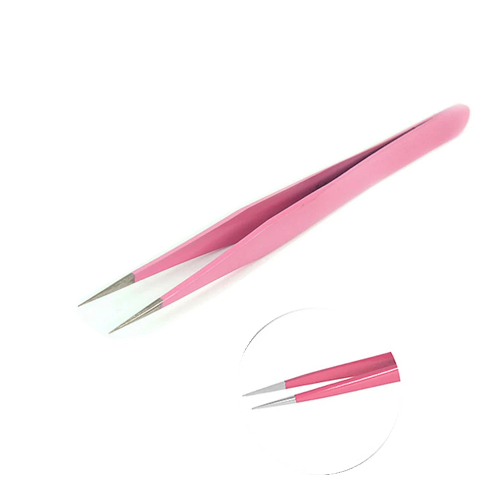 1PC Pink Straight 1 шт. пинцеты прямые, изогнутые для наращивания ресниц высокоточные пинцеты для бровей советы для дизайна ногтей кусачки инструменты для макияжа - Цвет: 1PC Pink Straight