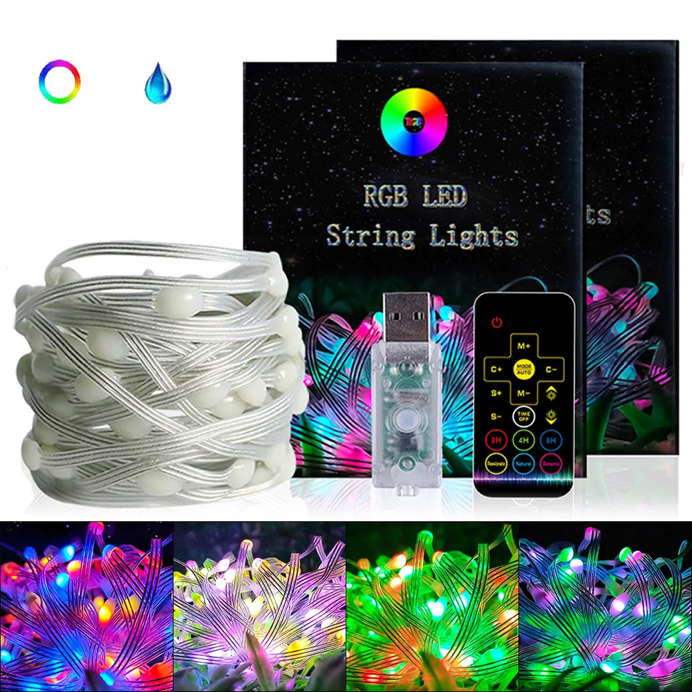 

Светодиодная цветная гирлянда из медной проволоки, RGB гибкое наружное освещение, украшение для сада, Рождественская уличная гирлянда, товар...