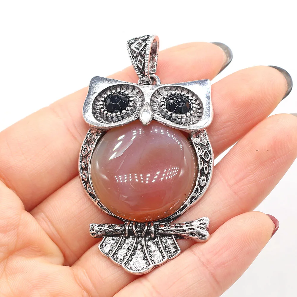 

Natural Stone Agates Charm Owl Shape Opal Blue Turquoises Rose Quartzs Pendant for DIY Necklace Jewelry Making Gift Size 30x55mm