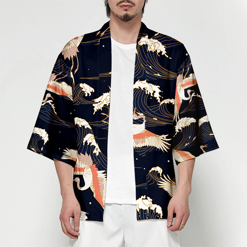 Кимоно WAMNI мужское с рукавами летучая мышь японская рубашка кардиган в стиле хип