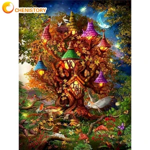 CHENISTORY Picture By Numbers Kits For Kids HandPainted Diy Gift Birds On Colorful Tree Scenery Paint By Number Home Decoration