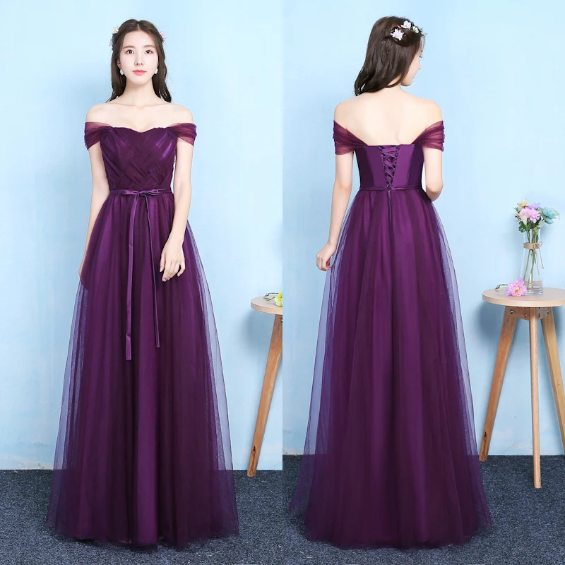 Длинное фиолетовое платье для подружки невесты цвет виноград Фототюль длина в