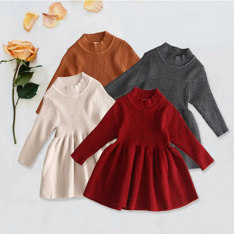 Платье Свитер принцессы для новорожденных девочек Осенняя трикотажная одежда с
