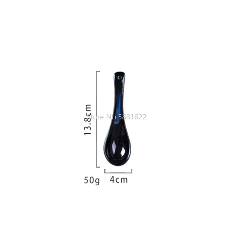 1 шт. японская синяя черная керамическая ложка для печи с длинной ручкой супа