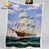 BlessLiving Sailboat Soft Blanket for Bed Watercolor Seascape Plush Bedspreads Waves Storm Sherpa Blanket Yacht Throw Blanket 1