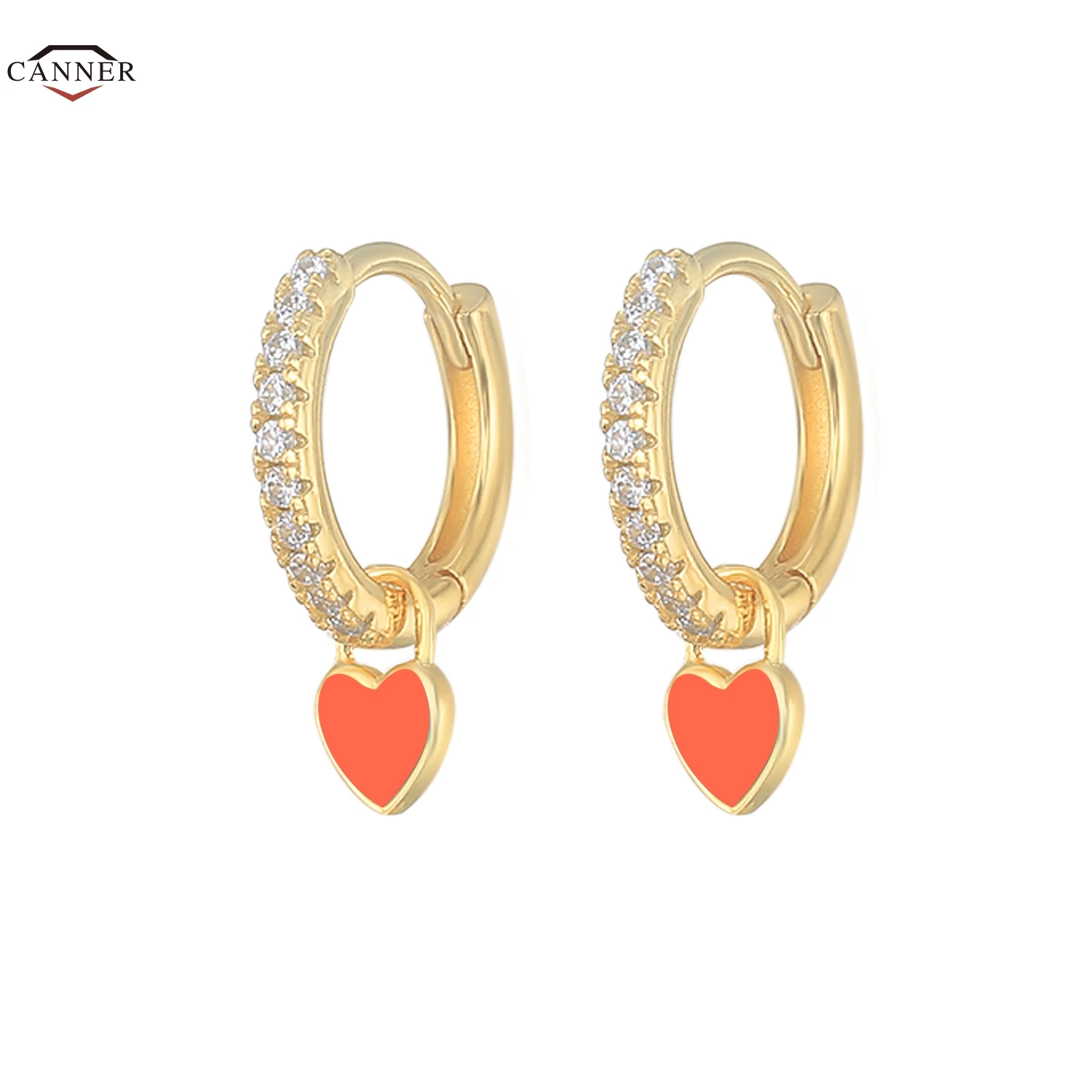 

CANNER Copper Circle Hoop Earrings for Women Colorful Heart Huggie Round 18k Gold-plated Earings Girl Gifts Jewelry Pendients