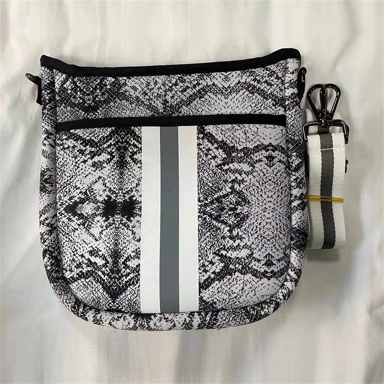 Domil103 Fashion Waterproof Neoprene Messenger Bag Neoprene Women Crossbody Shoulder Bags Camo Purse Casual Small Bag w/Stripes 