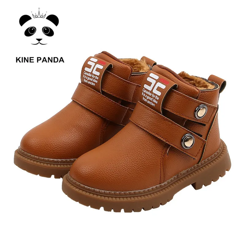 KINE PANDA/детские ботинки; обувь для мальчиков; толстые плюшевые теплые зимние ботинки для малышей; От 1 до 5 лет Нескользящие
