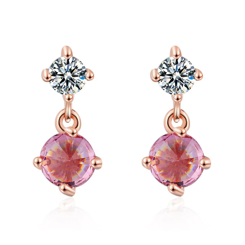 

Women Earring Silver Sweet Diamond-Shape Clear & Pink AAA Zircon Stud Earring Gift Lady Girl Gift Fashion Jewelry