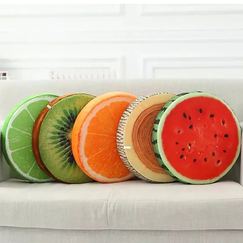 

Creative 3D Summer Cushion Fruit Design Plush Toys Round Soft Tatami Mats Garden Cartoon Cute Seat Pad Sofa Office Hotel